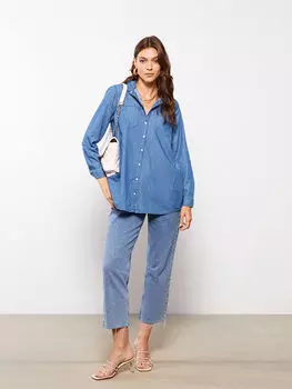 Джинсовая туника с прямым воротником и длинными рукавами для женщин LCW Grace