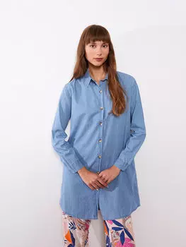 Джинсовая туника с прямым воротником и длинными рукавами для женщин LCWAIKIKI Classic
