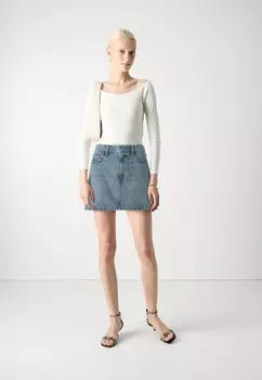 Джинсовая юбка 5 POCKET SKIRT Abercrombie & Fitch, темно-синий деним
