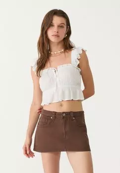 Джинсовая юбка A-line skirt Stradivarius, темно-коричневый