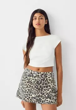 Джинсовая юбка Bershka, серо-коричневый