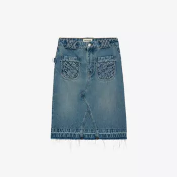 Джинсовая юбка длиной до колена с высокой посадкой и плетеными карманами Zadig&Voltaire, голубой