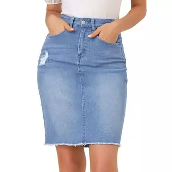 Джинсовая юбка для женщин, повседневные рваные джинсовые юбки длиной до колена ALLEGRA K, цвет Sky Blue