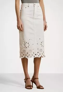 Джинсовая юбка EYELET DENIM MIDI SKIRT Lauren Ralph Lauren, цвет White Wsh