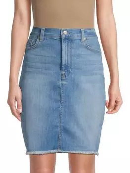 Джинсовая юбка-карандаш с бахромой 7 For All Mankind Blue