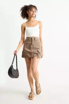 Джинсовая юбка-карго Clockhouse, коричневый