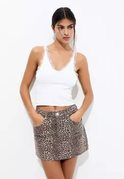 Джинсовая юбка Leopard PULL&BEAR, коричневая