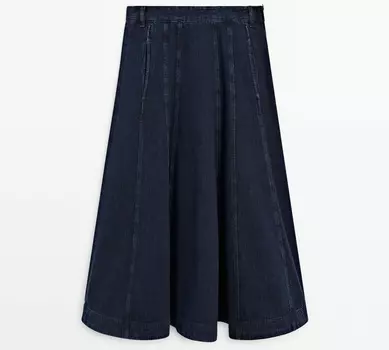 Джинсовая юбка Massimo Dutti Flounce Midi With Seams, темно-синий