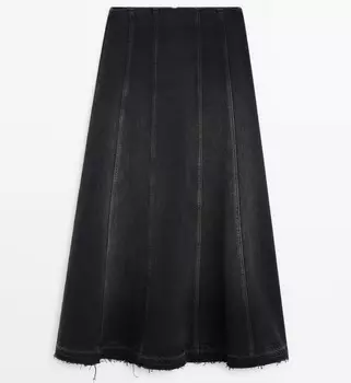 Джинсовая юбка Massimo Dutti With Seams And Frayed Hem Midi, серый