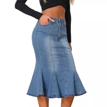Джинсовая юбка макси Fishtail для женской рваной юбки ALLEGRA K, цвет Sky Blue