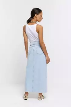 Джинсовая юбка макси миниатюрного размера с декоративными швами River Island, синий