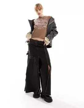 Джинсовая юбка-макси Reclaimed Vintage со сращиванием и потертыми деталями