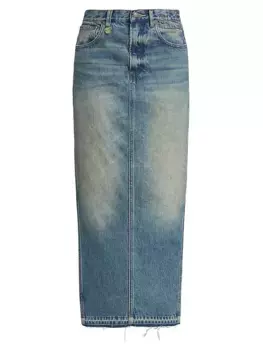 Джинсовая юбка-макси с боковым разрезом R13, синий