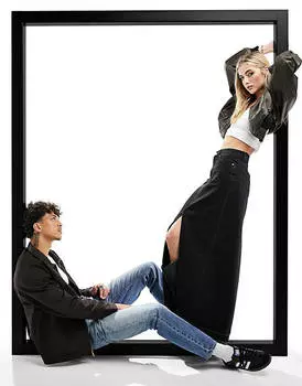Джинсовая юбка макси с двойным разрезом ASOS DESIGN черного цвета