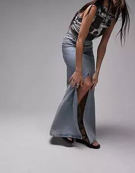 Джинсовая юбка макси с двойным разрезом Topshop