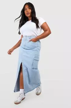 Джинсовая юбка макси с карманами плюс Boohoo, синий