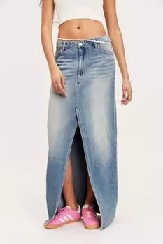 Джинсовая юбка макси с разрезом Monki, синий