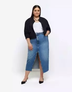 Джинсовая юбка макси с разрезом по краю River Island Plus