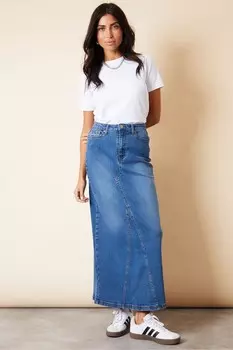 Джинсовая юбка-макси с разрезом «рыбий хвост» сзади Threadbare, синий