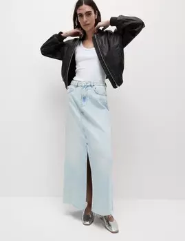 Джинсовая юбка макси с разрезом спереди Marks & Spencer, светлый индиго