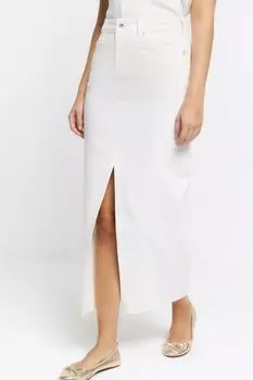 Джинсовая юбка-макси с разрезом внизу River Island, белый