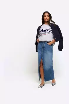 Джинсовая юбка-макси с разрезом внизу River Island, синий