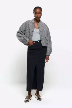 Джинсовая юбка-макси с разрезом внизу River Island, черный