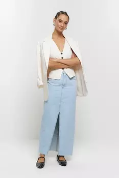 Джинсовая юбка-макси с разрезом внизу River Island, синий