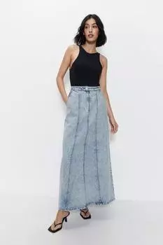 Джинсовая юбка макси с рюшами Warehouse, синий