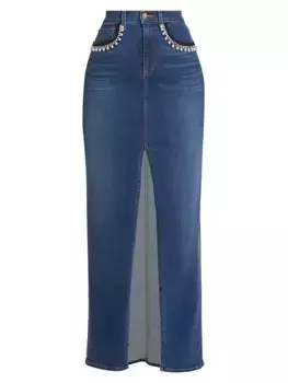 Джинсовая юбка-макси с украшением Madalyn Ramy Brook, цвет medium wash