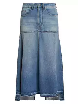 Джинсовая юбка-макси с высоким и низким вырезом Victoria Beckham, цвет vintage wash mid