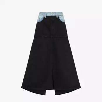 Джинсовая юбка миди с асимметричным подолом и контрастной вставкой Victoria Beckham, цвет contrast wash