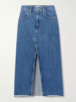 Джинсовая юбка миди с потертостями Slvrlake, цвет Mid denim