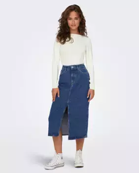 Джинсовая юбка миди с разрезом Only, синий