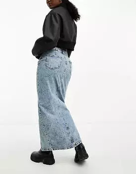 Джинсовая юбка миди с разрезом по краю ASOS DESIGN Hourglass