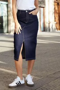 Джинсовая юбка миди с разрезом спереди 'Amsterdam' Threadbare, синий