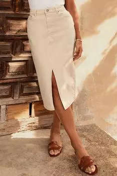 Джинсовая юбка миди с разрезом спереди 'Amsterdam' Threadbare, белый