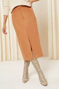 Джинсовая юбка миди с разрезом спереди Friends Like These, коричневый