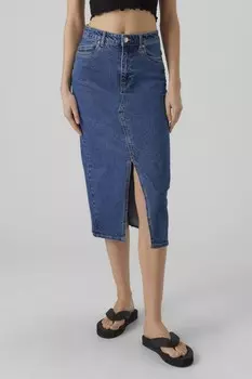 Джинсовая юбка миди с разрезом спереди Vero Moda, синий