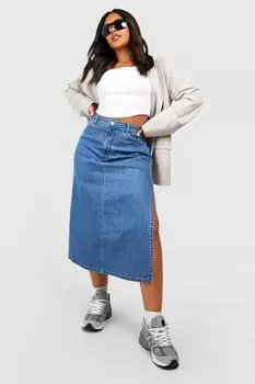 Джинсовая юбка миди с высокой талией и разрезами по бокам Boohoo, синий