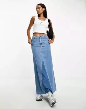 Джинсовая юбка миди средней посадки с низкой посадкой ASOS Weekend Collective