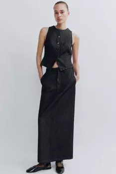 Джинсовая юбка миди trf ZARA, антрацитовый серый