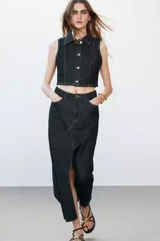 Джинсовая юбка миди z1975 ZARA, синий