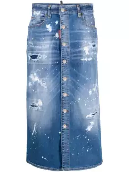 Джинсовая юбка мини с эффектом потертости DSQUARED2, синий