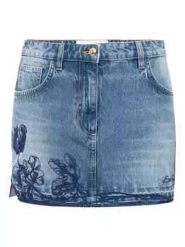 Джинсовая юбка мини с цветочной вышивкой Elisabetta Franchi, синий