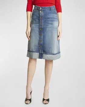 Джинсовая юбка на пуговицах спереди Victoria Beckham, цвет Vintage Indigo