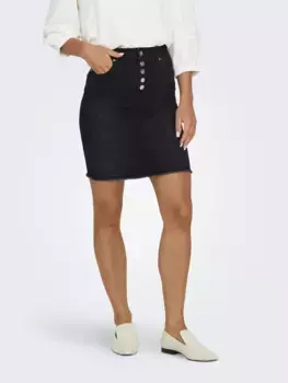 Джинсовая юбка ONLY "ONLHUSH MID WAIST VIS BUT RW SKIRT DNM", с потертым краем по низу, черный