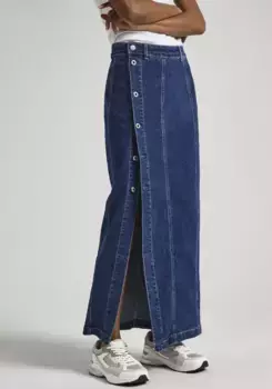 Джинсовая юбка Pepe Jeans "MIDI SKIRT", с планкой на пуговицах и разрезом, синий