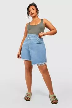 Джинсовая юбка плюс с запахом Boohoo, синий