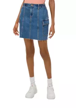 Джинсовая юбка QS со слегка потертым краем, синий